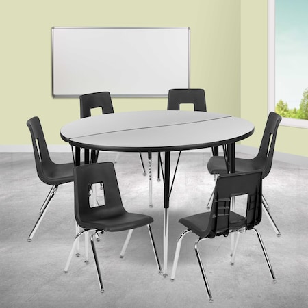 Flash Furniture 47.5" Circle Wave Grey Table Set-18" Stack Chairs XU-GRP-18CH-A48-HCIRC-GY-T-A-GG